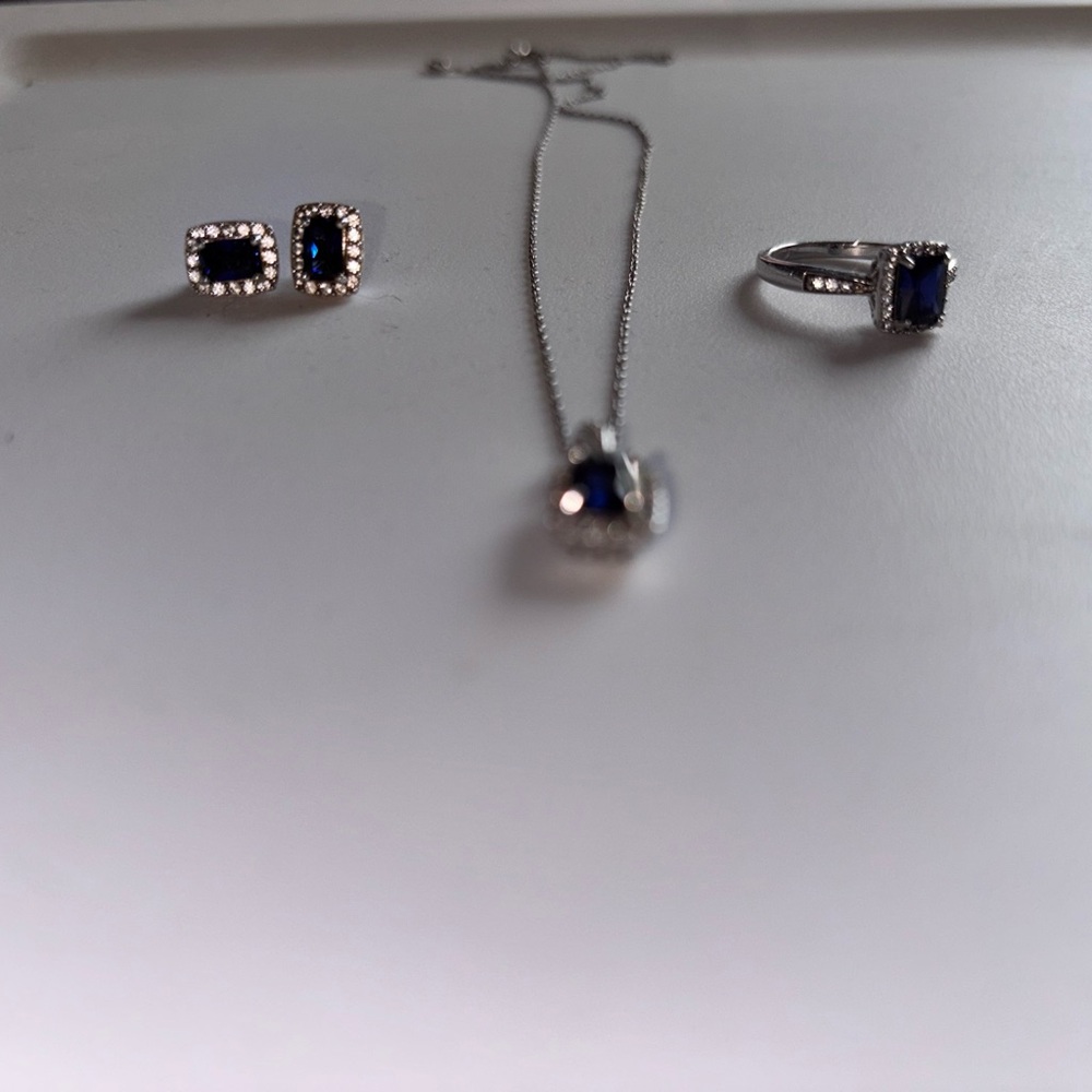 Zales Silver Necklace Set with Blue Stones - Picture 2 of 3